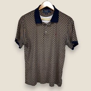 Polo Ralph Lauren Polo Shirt Men Large Slim Fit Navy Pima Cotton Diamond Pattern